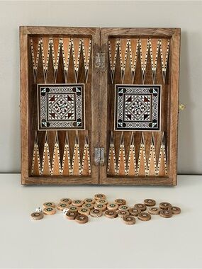 Vintage Middle Eastern Inlay Backgammon  Board Set